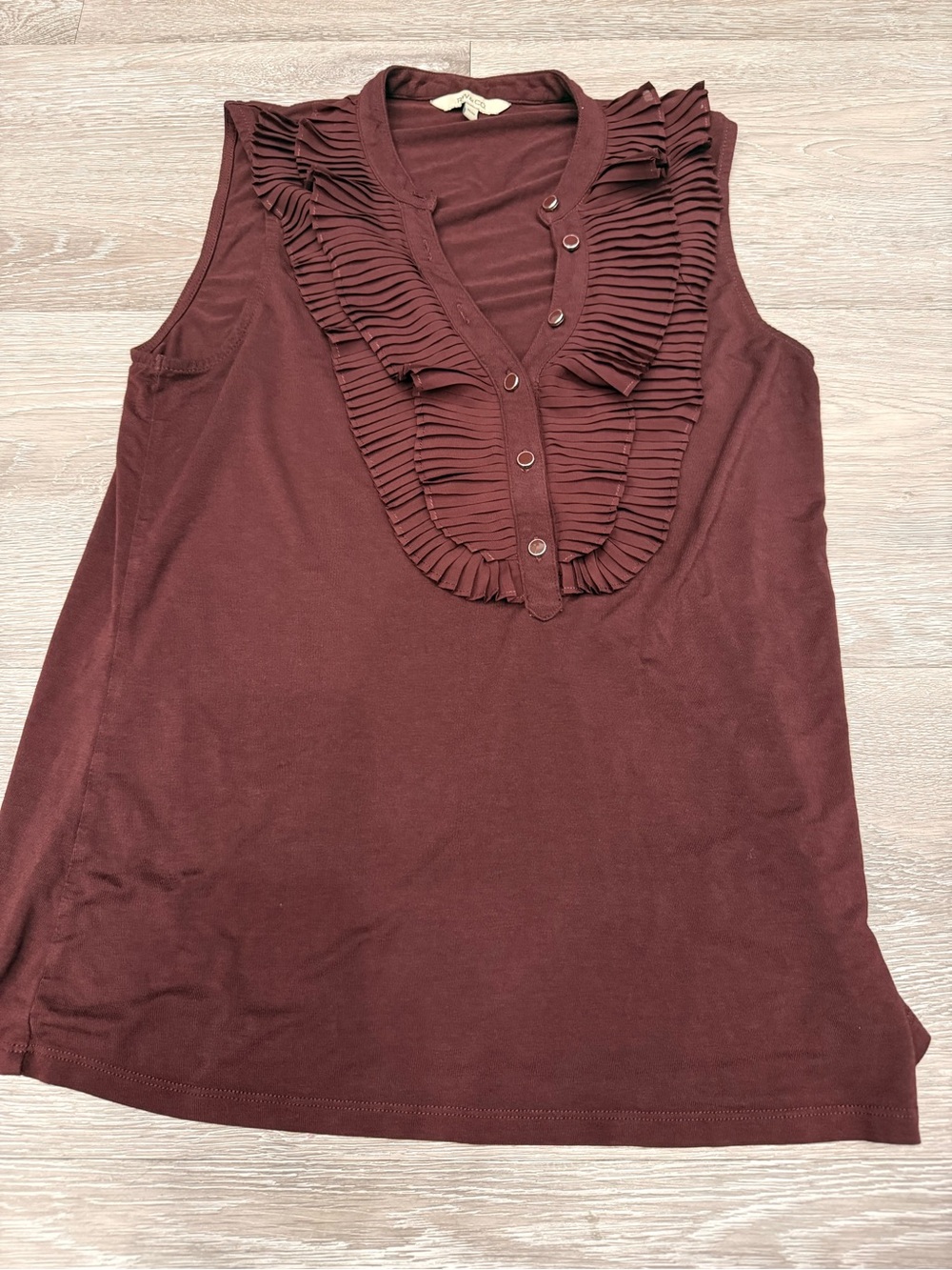 RW&CO. Sleeveless Ruffle Placket Top - Wine